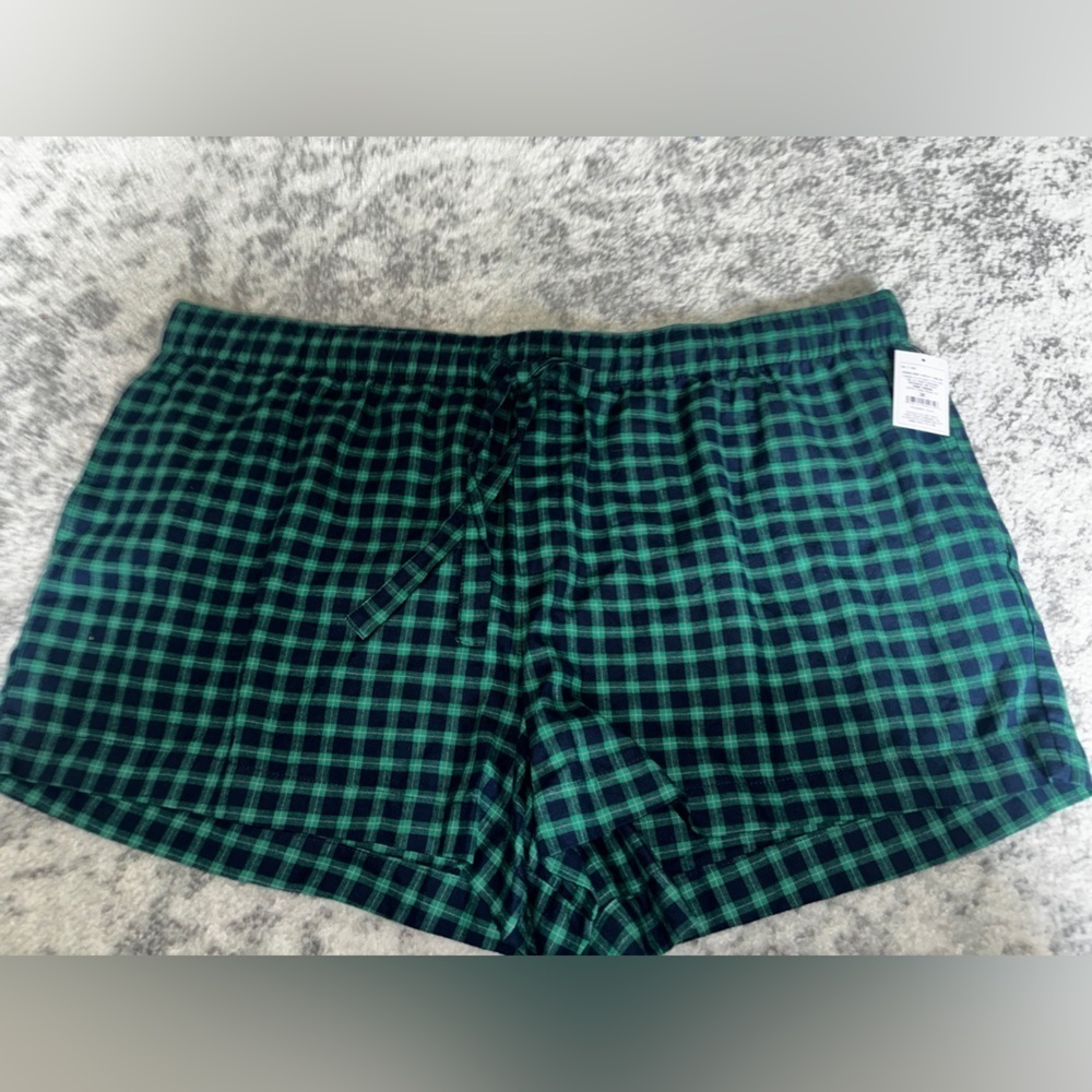 NWT Auden Flannel Plaid Sleep Shorts Green and Navy Plaid Size: 2X